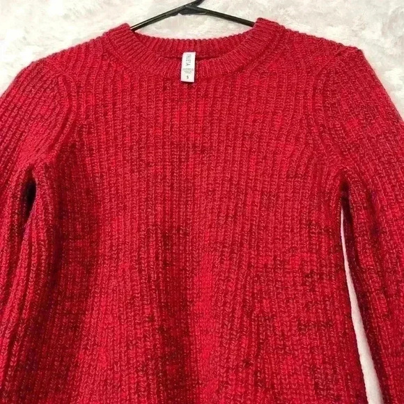 Athleta Sierra Red Black Wool Blend Crewneck  Preppy Small Sweater Knit Women - Picture 4 of 9